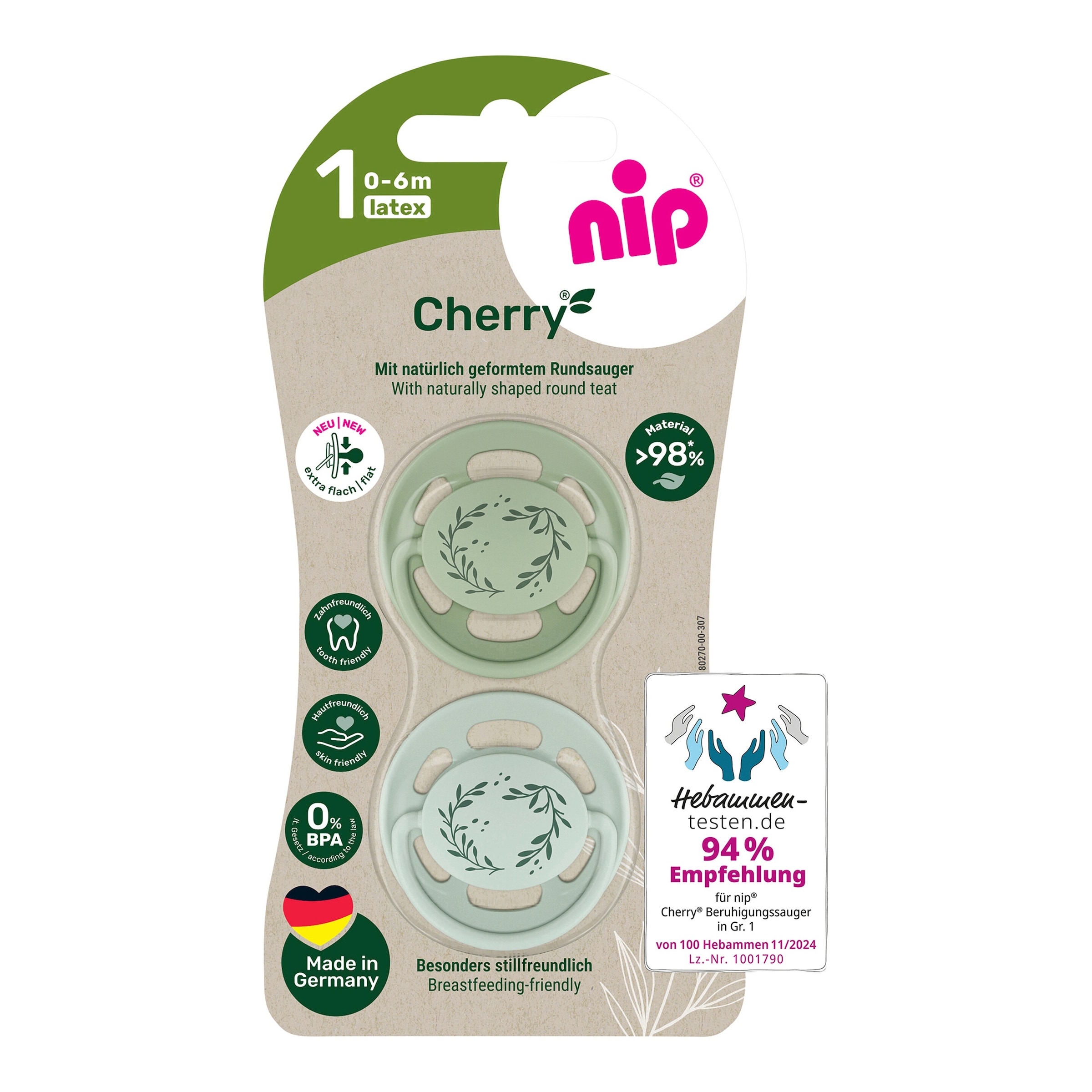 Nip 2er-Pack Schnuller Cherry, Größe 1