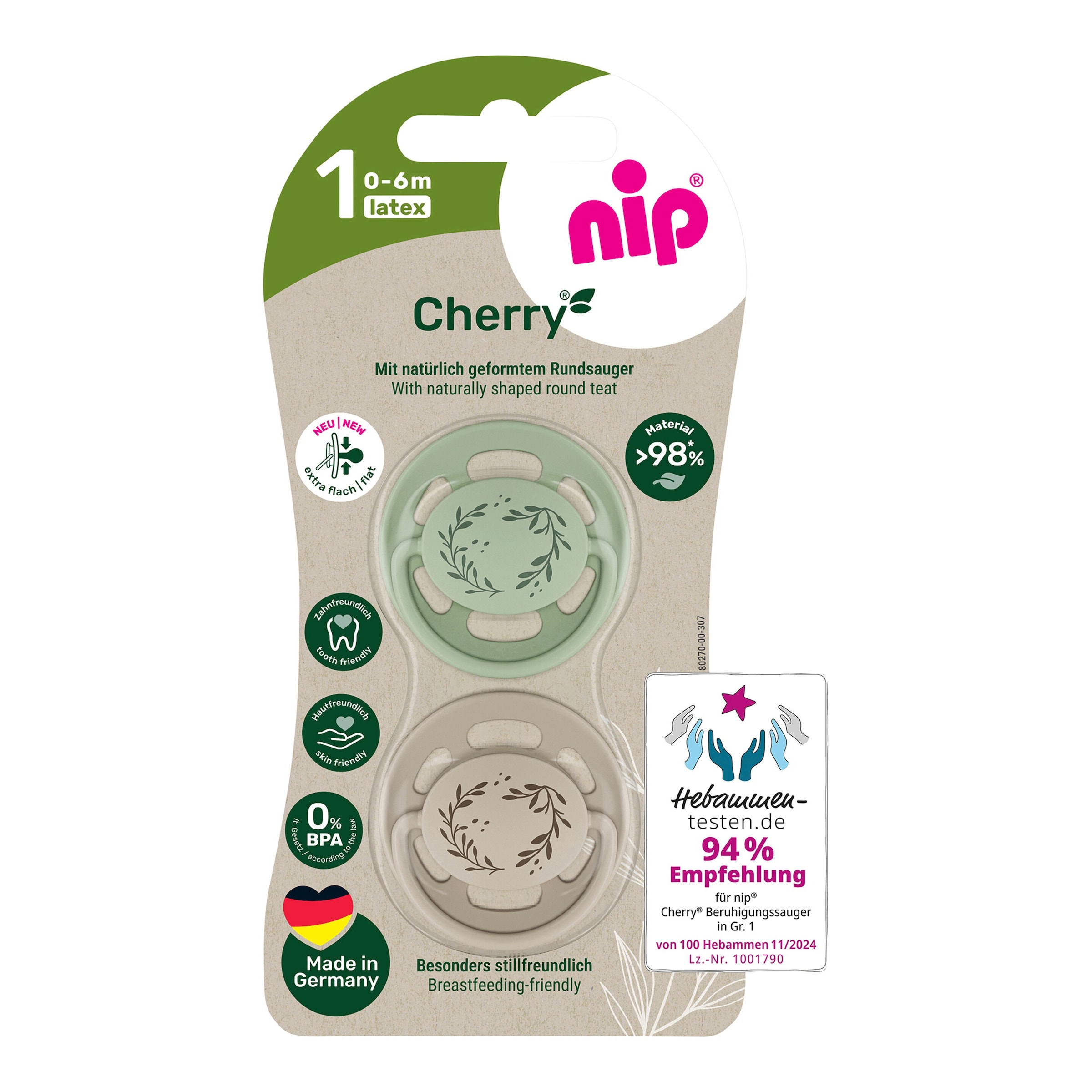 Nip 2er-Pack Schnuller Cherry, Größe 1